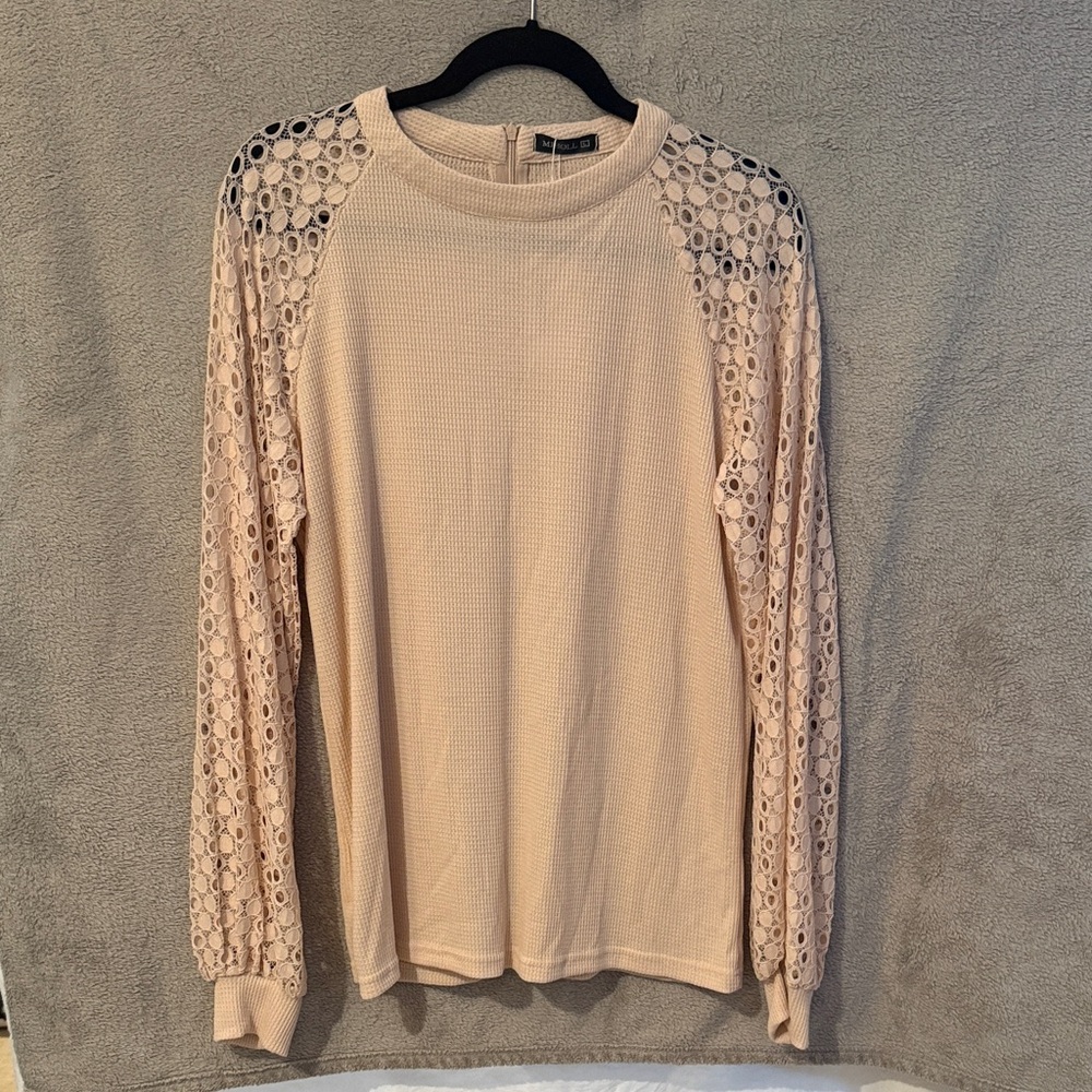 NWT Size L Beige Long Sleeve Top with Lace Details